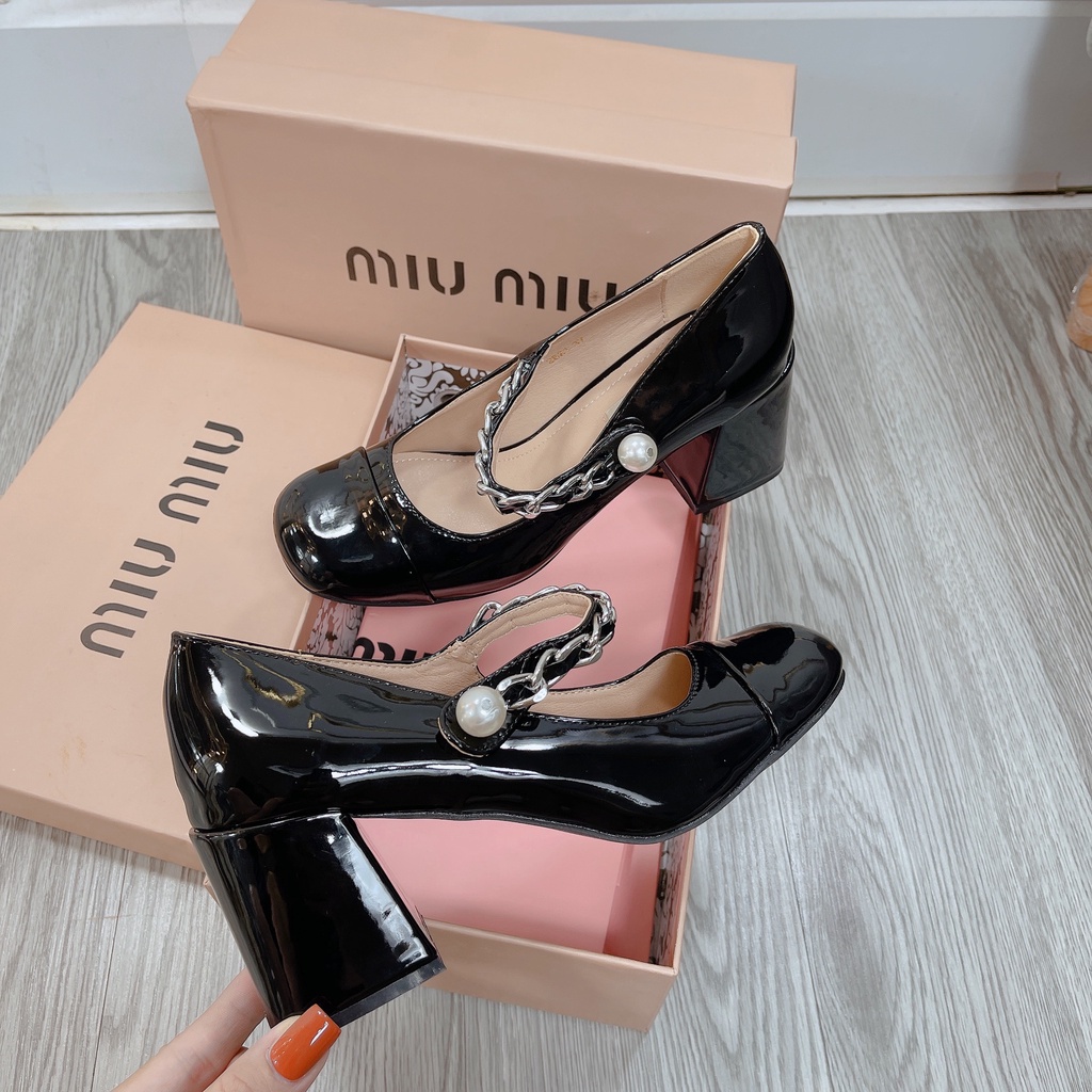 Giày MiuMiu gót vuông hàng fullbox