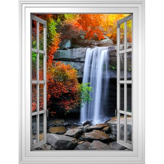 Tranh dán tường cửa sổ 3D cảnh thác nước khổ dọc VTC VT0266 kim sa