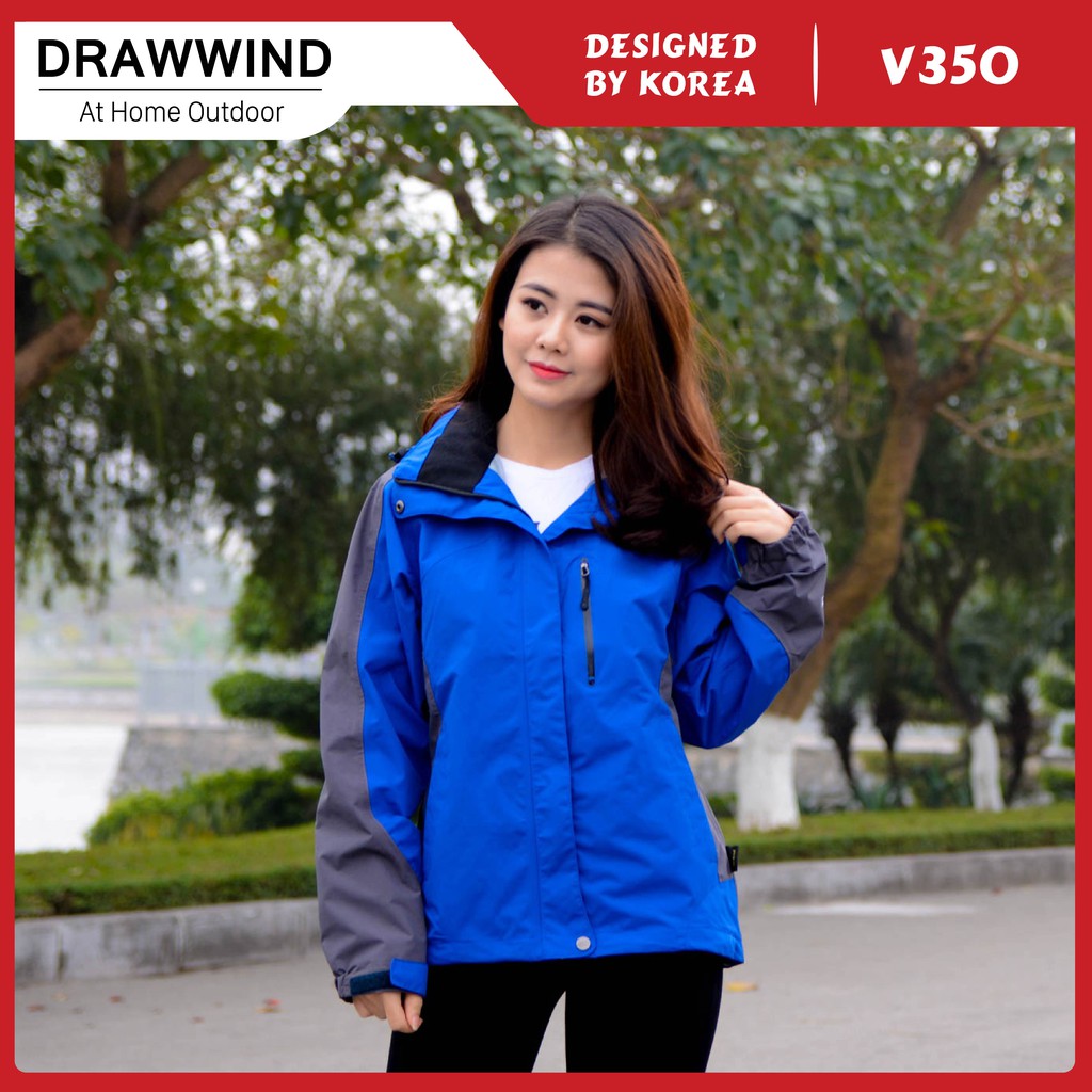 Áo gió 2 lớp nam nữ chống nước màu xanh coban size châu á,khoác dù vải GORE TEX Drawwind V350