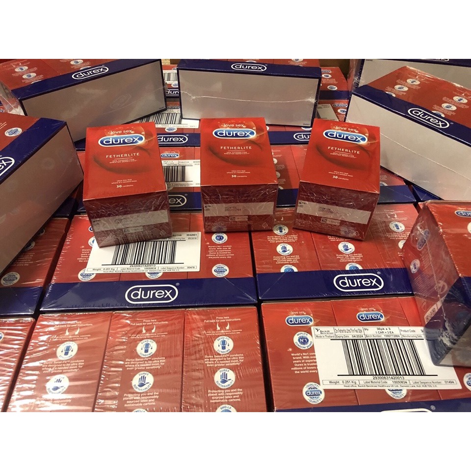 Bao cao su siêu mỏng Durex Fetherlite - Hộp 30 chiếc (Hàng nội địa ÚC)