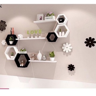 COMBO Kệ Trang Trí 6 Lục Giác 3 thanh ngang ( như hình )