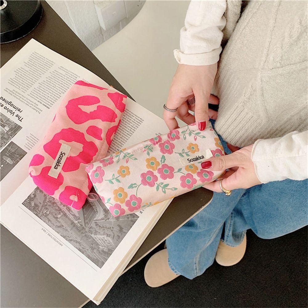 OCEANMAP Túi Đựng Mỹ Phẩm / Cọ Trang Điểm / Son Môi Bằng Vải Bạt In Hoa Sức Chứa Lớn Thời Trang