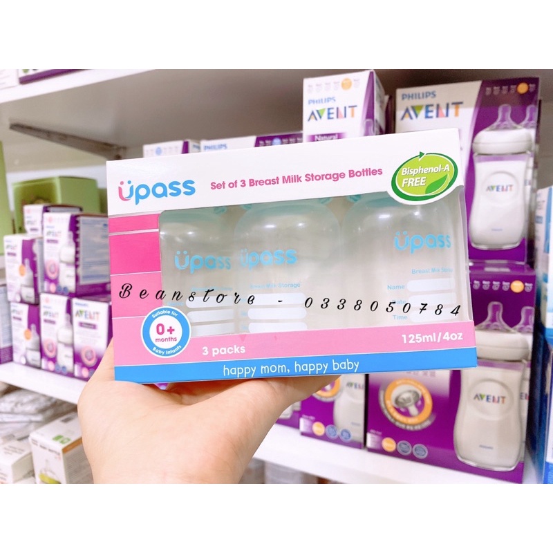 [Sản phẩm mới] Set 3 bình trữ sữa Upass 125ml