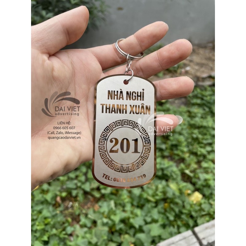 Móc khoá inox hotel, homestay, cửa hàng khắc laser 2 mặt theo yêu cầu