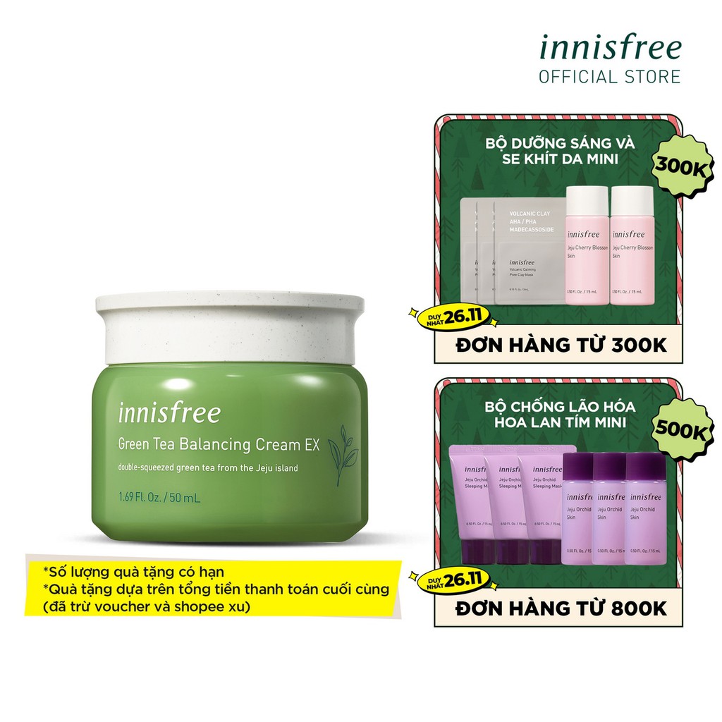 [Mã COSIF11 giảm 10% đơn 400K] Kem dưỡng cân bằng ẩm trà xanh innisfree Green Tea Balancing Cream EX 50ml