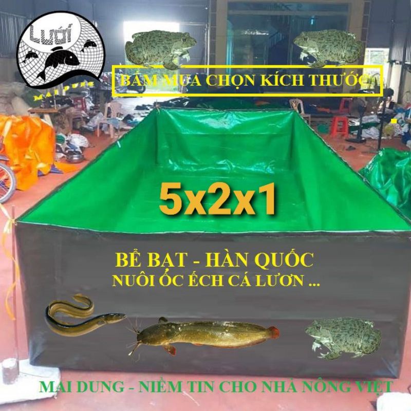 Bể bạt nuôi ốc ếch cá hàn quốc xanh bộ đội 5x2x1