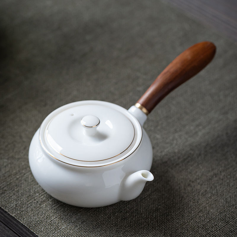 ☽Bộ Ấm Trà Bằng Sứ Có Tay Cầm Bằng Gỗ Mun Phong Cách Nhật Bản