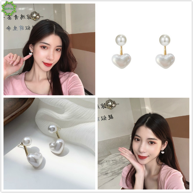 Bông Tai Hình Trái Tim Đính Ngọc Trai Thời Trang Đơn Giản Cho Nữ