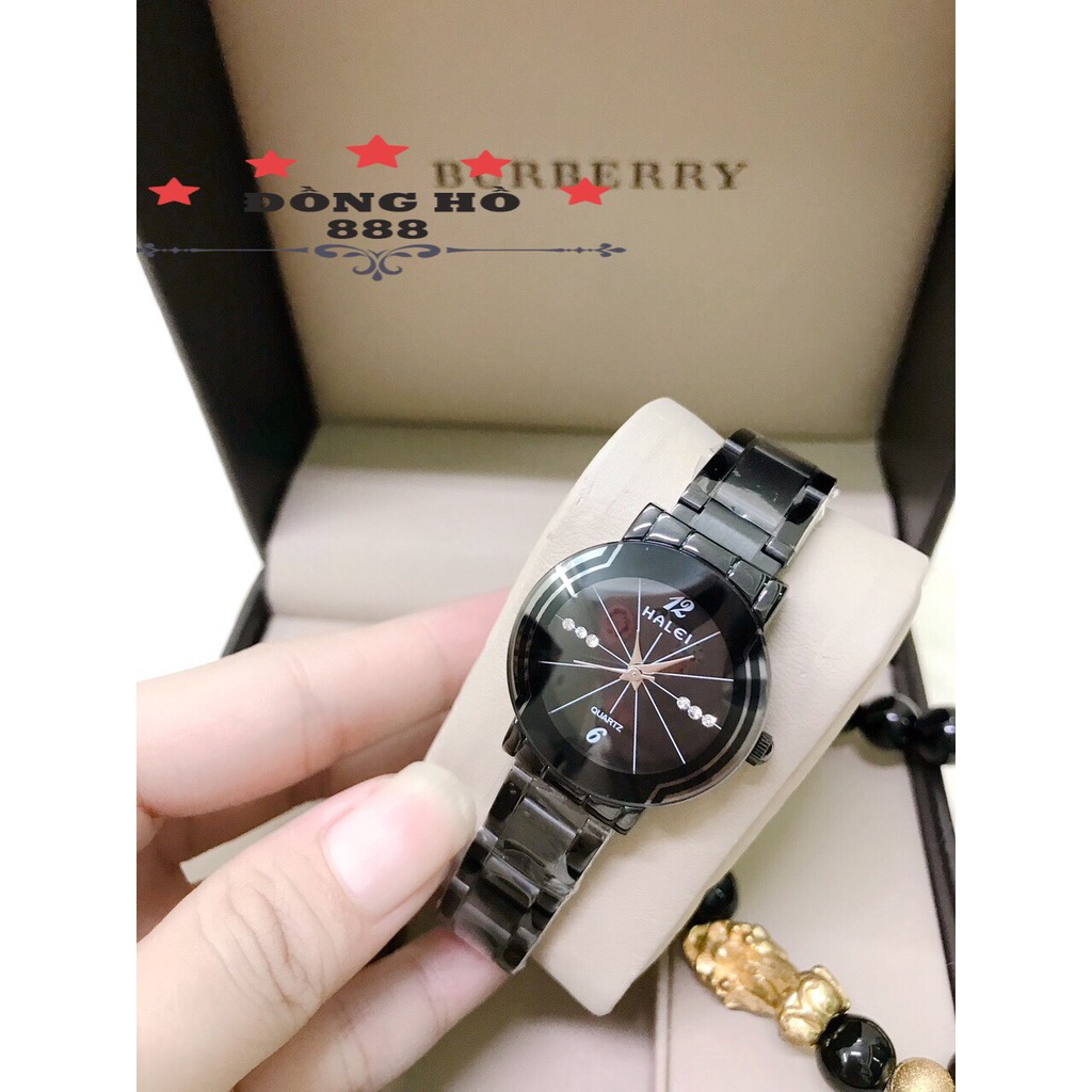 Đồng hồ nữ HALEI máy Nhật dây thép chống ghỉ chống bay màu mặt tròn màu đen size 26mm, kính chống xước chống nước HL457 | BigBuy360 - bigbuy360.vn