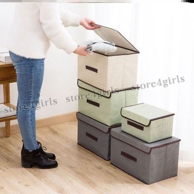 Combo 2 Hộp vải đựng đồ, đựng quần áo, gấp gọn - Thùng đựng đa năng có nắp đậy (lớn &amp; nhỏ) Store4girls