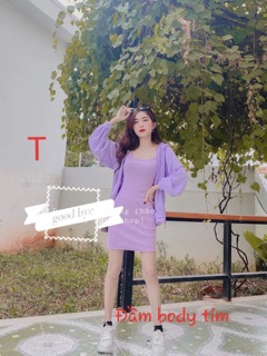 Đầm body tím 2 dây Chất bozip T.TM969