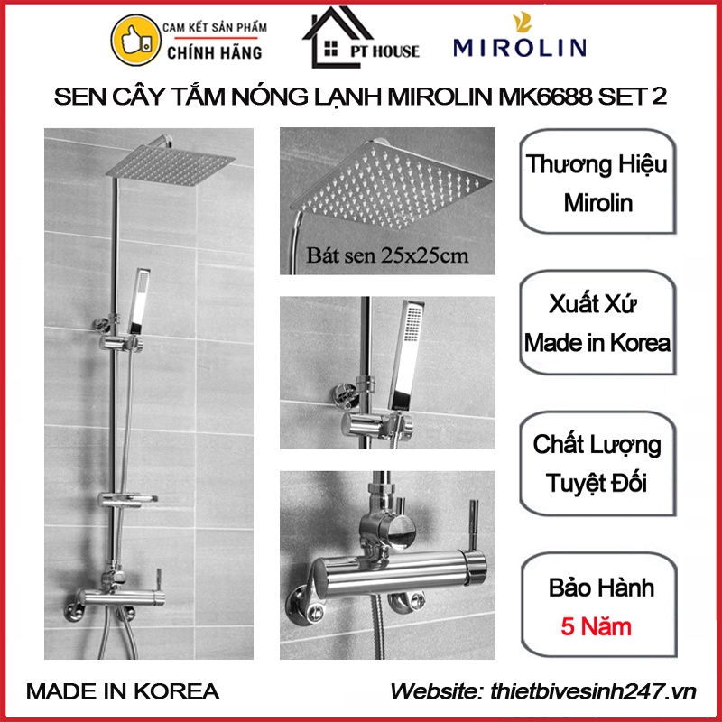 Sen cây tắm nóng lạnh MIROLIN MK6688 SET 2 bát sen trần inox 25x25cm nhập khẩu từ HÀN QUỐC