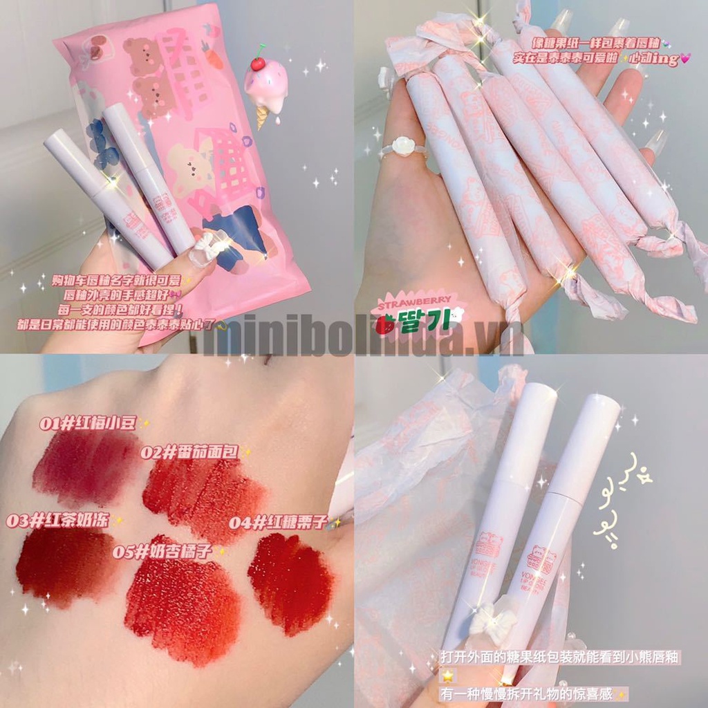 Set 5 Son Kem Lì Von Gee Giỏ Hàng Rỗng Son Môi Bộ Son Bùn Mờ Matte Velvet Plain Lipstick