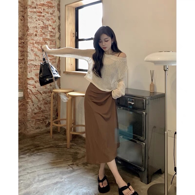Set Đầm Váy 2 Dây Nữ Kèm Áo Lưới