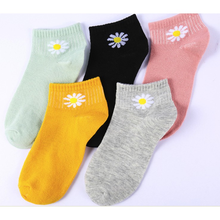 Tất Vớ Trơn Cổ Ngắn Ulzzang Unisex Thêu Hoa Cúc KT027