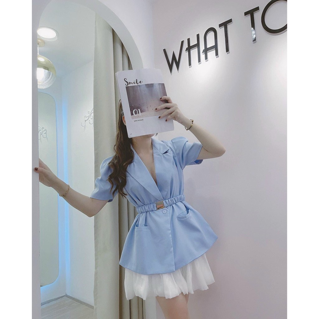 Set vest blazer kèm chân váy thiết kế thanh lịch, đủ size màu xanh dương kèm dây nịch thời trang SANMAY | BigBuy360 - bigbuy360.vn