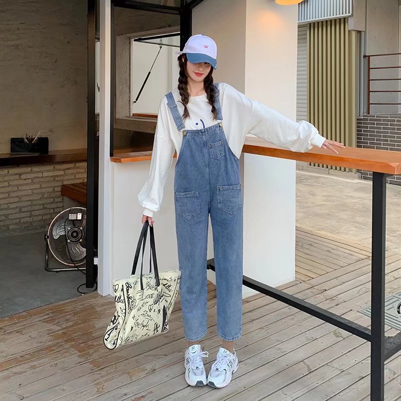 Yếm nữ quần dài ống rộng M Fashion rách gối màu xám phong cách Hàn quốc YN05