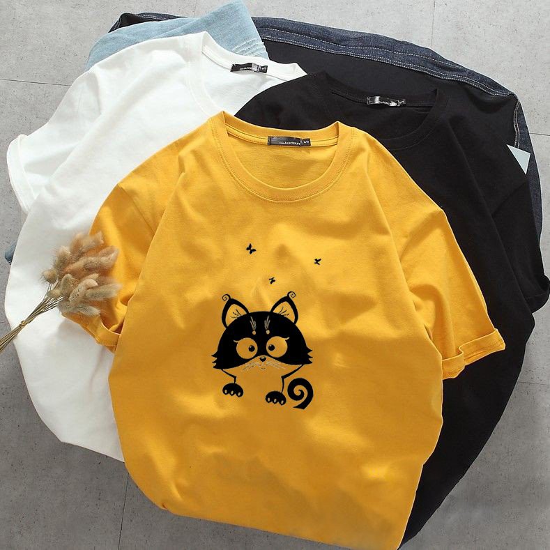 Áo thun nam nữ tay lỡ mèo ngộ nghĩnh vải dày mịn 20T2755