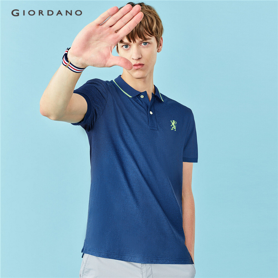 Áo Thun Giordano 01019204 Cổ Polo Tay Ngắn Thêu Hình Sư Tử Thời Trang