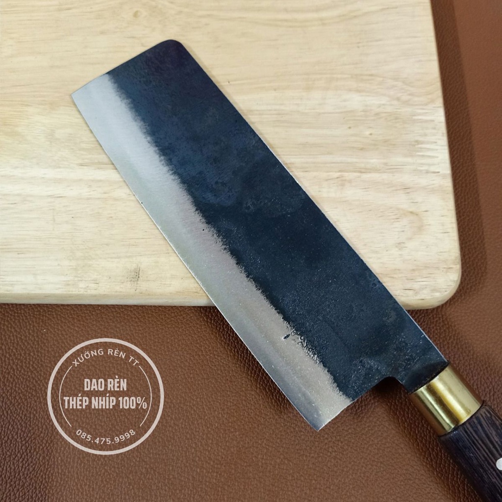 Dao Thái Thịt Siêu Bén, Thép Nhíp Nga - Dao Làm Bếp Rèn Thủ Công, Cán Gỗ Mun Cao Cấp