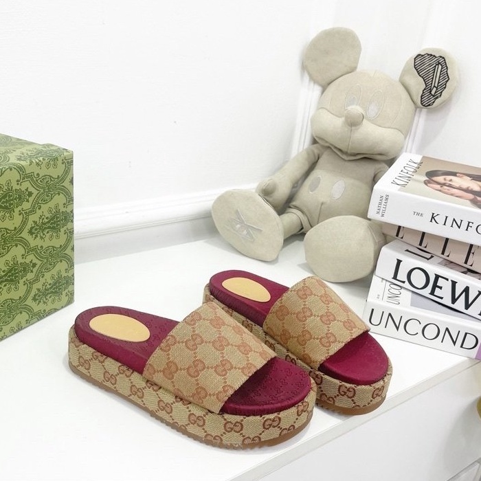 Dép nữ quai ngang họa tiết GG đế cao Nguyên hộp hãng cao cấp