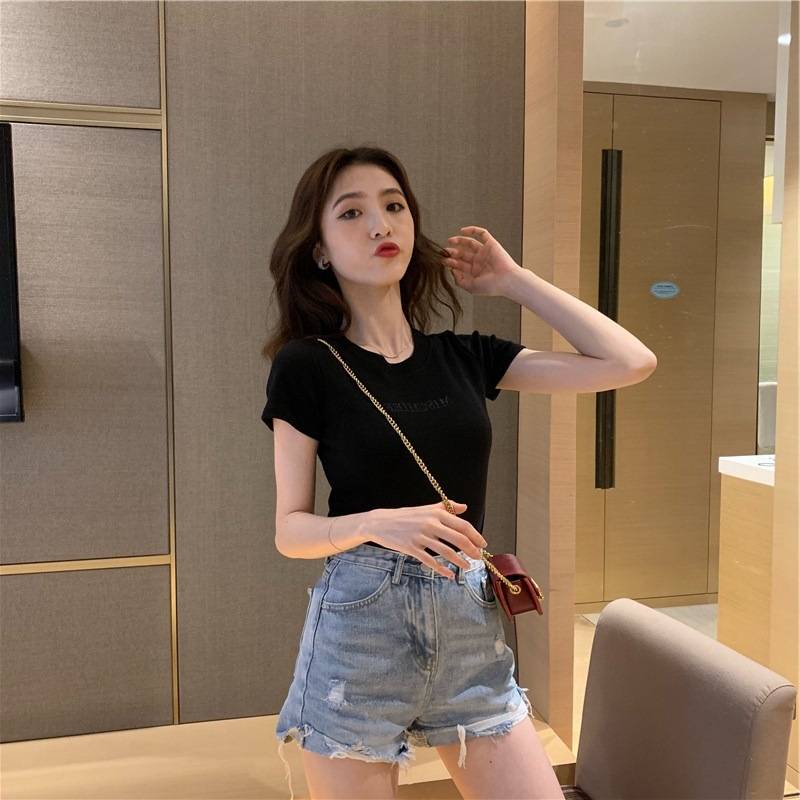 Áo Thun Crop top Tay Ngắn Thời Trang Mùa Hè Hàn Quốc Cho Nữ 2021 NoBrand