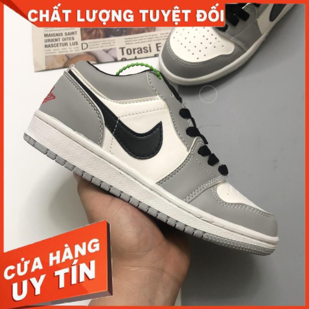 Giày Jordan 1, Giày JD1 Màu Xám Móc Đen, Cổ Thấp Gót DIO Chỉ Đỏ Đế Khâu Cao Cấp Nhất Full Size Nam Nữ | JDAXCD01
