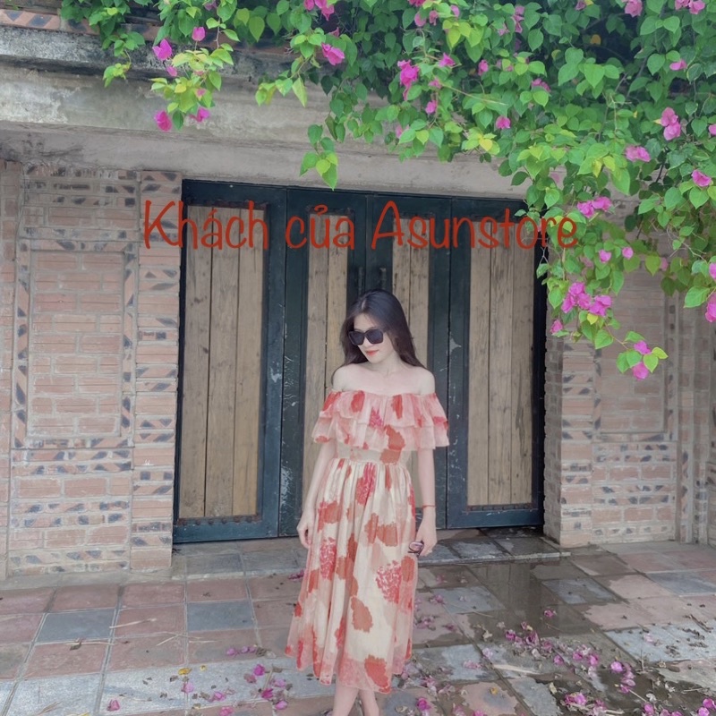 Đầm maxi hoa đi biển trễ vai bèo👗clip + ảnh thật👗 tơ lụa mềm mượt cao cấp