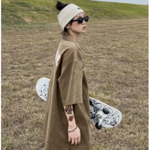 Áo Thun Polo Tay Ngắn Dáng Rộng Có Khóa Kéo Thêu Chữ Thời Trang Cho Nam bigsize bông unisex áo polo