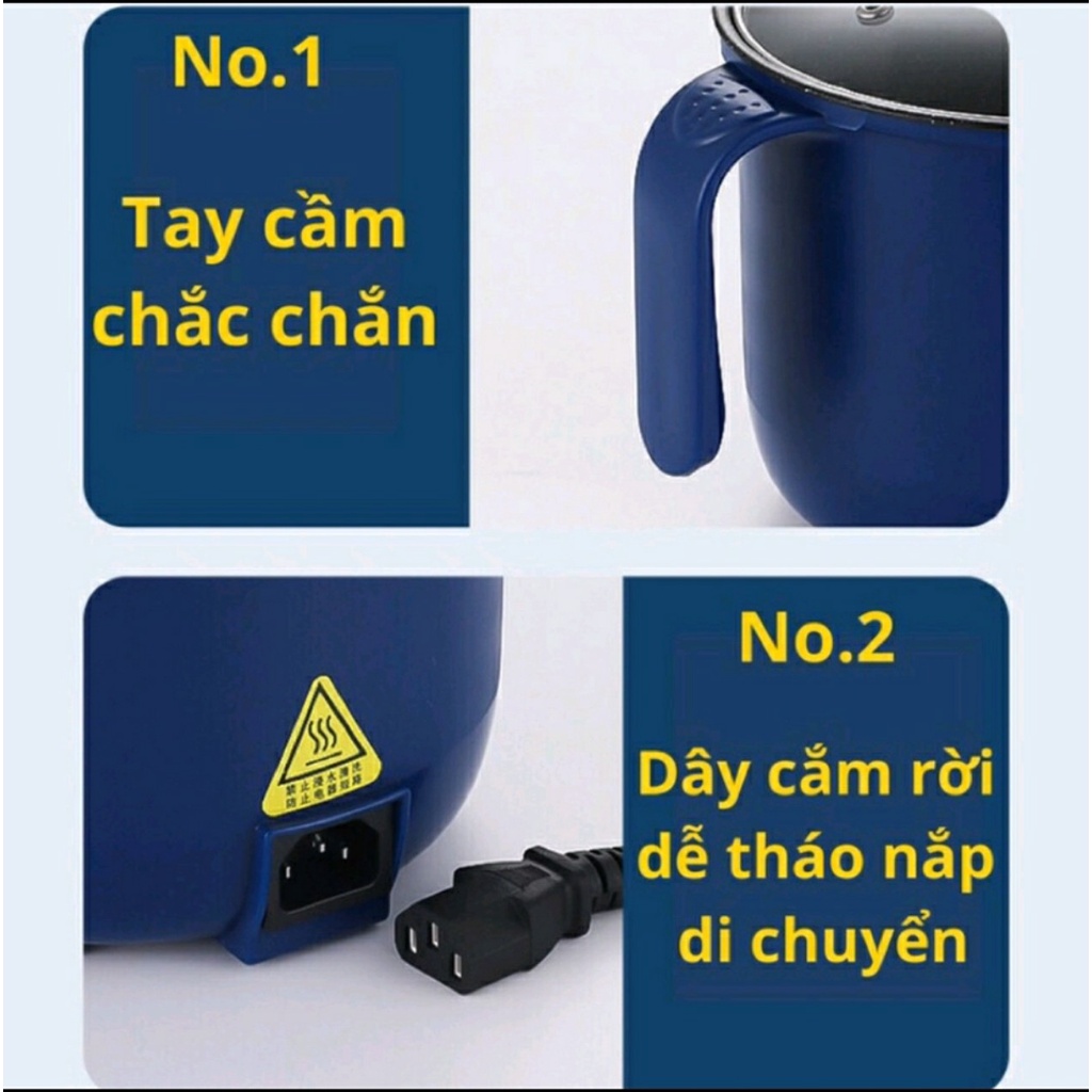 Nồi Lẩu Mini 2 Tầng Đa Năng Tặng Kèm Khay Hấp ( Chiên, Xào, Nấu ăn, nấu cơm...) Bằng Inox Có Lớp Chống Dính Nồi Màu Xanh