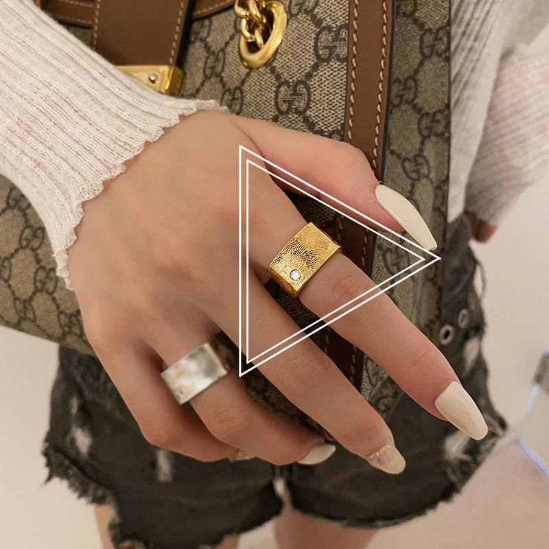 Nhẫn Hở Đính Đá Zircon Hình Vuông Màu Vàng / Bạc Tùy Chỉnh Phong Cách Gothic Thời Trang Cho Nữ