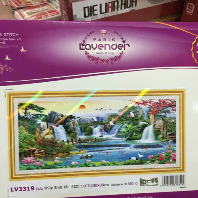 Tranh thêu chữ thập phong cảnh 3D khổ lớn 200*90cm tuyệt đẹp