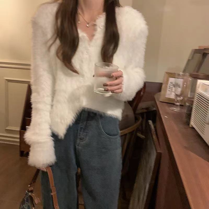 Áo khoác cardigan giả lông chồn thiết kế độc đáo thời trang thu đông hàng mới dành cho bạn nữ