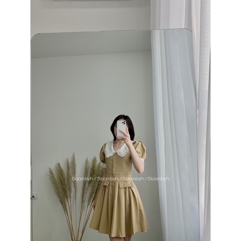 [ẢNH SHOP CHỤP] Váy kaki cổ trắng vintage