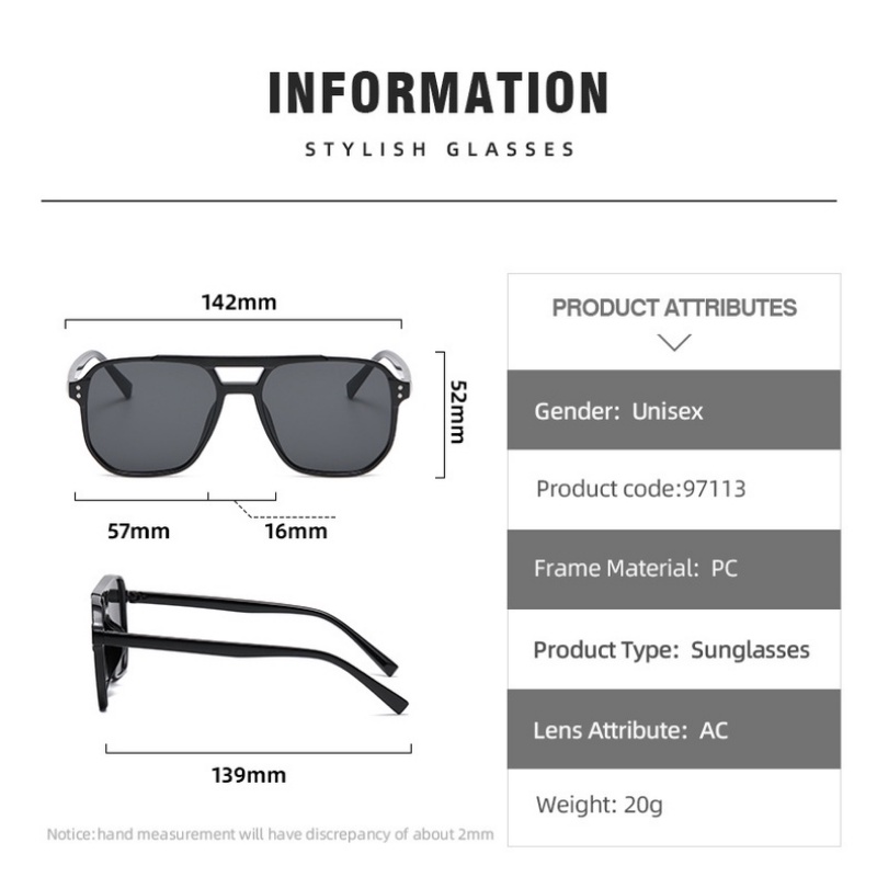 (JIUERBA) Kính Mát Gọng Vuông Đôi Thời Trang Phương Tây Retro