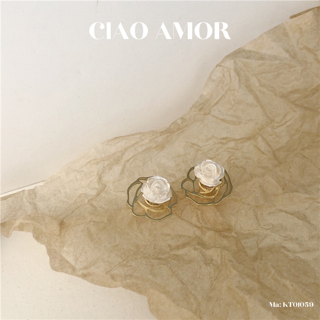 Khuyên tai nữ, Hoa tai ngắn hoa trắng thanh lịch Trang sức Ciao Amor - KT0159