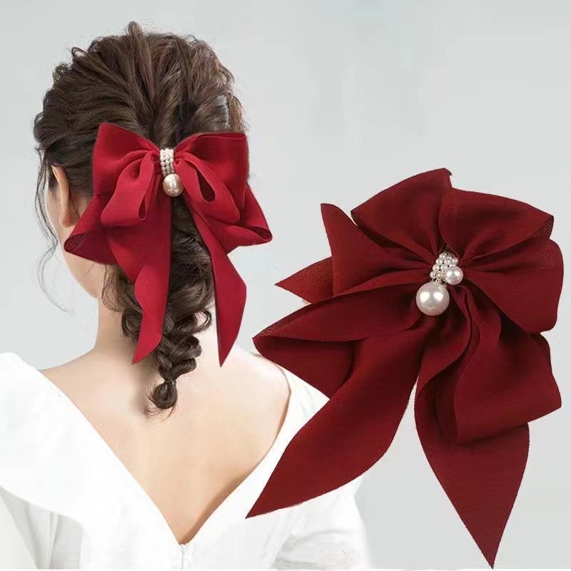 iF YOU Kẹp tóc   kiểu nơ đính ngọc trai giả phong cách Hàn Quốc cho nữ