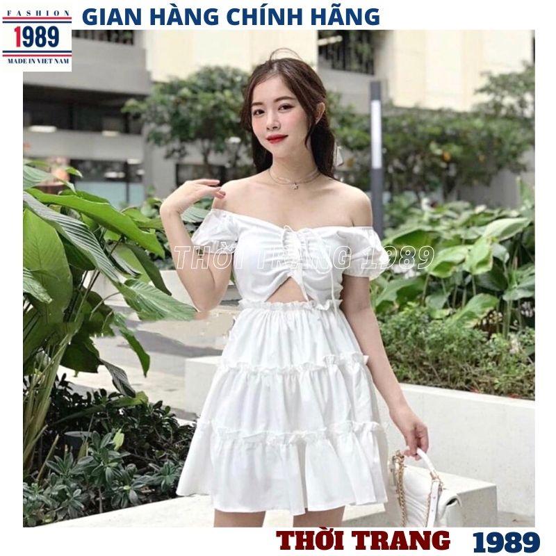 Đầm trễ vai tay bồng nhún ngực khoét eo kiểu dáng hàn quốc váy dự tiệc ulzzang vinatge-PHƯƠNG VŨ 1989