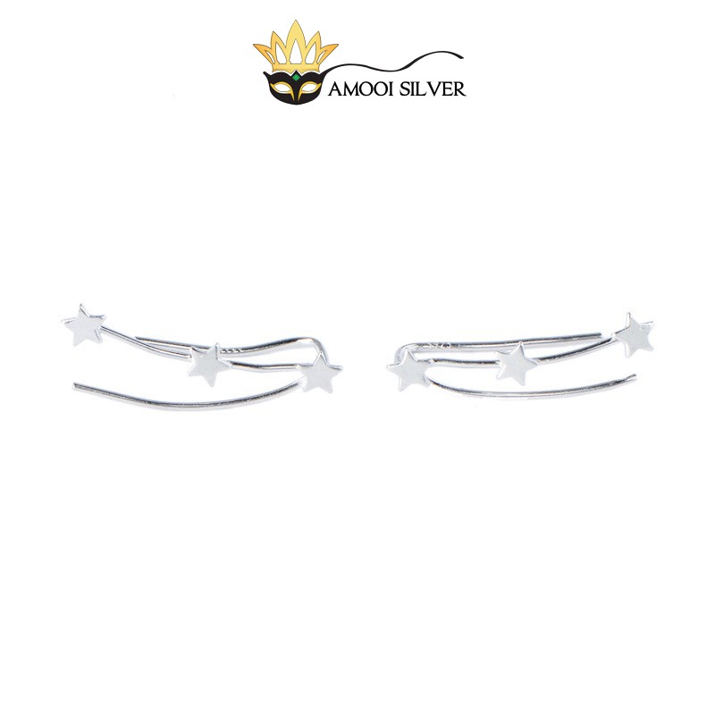 Bông tai bạc S925 3 ngôi sao kẹp vành - Amooi Silver AB204