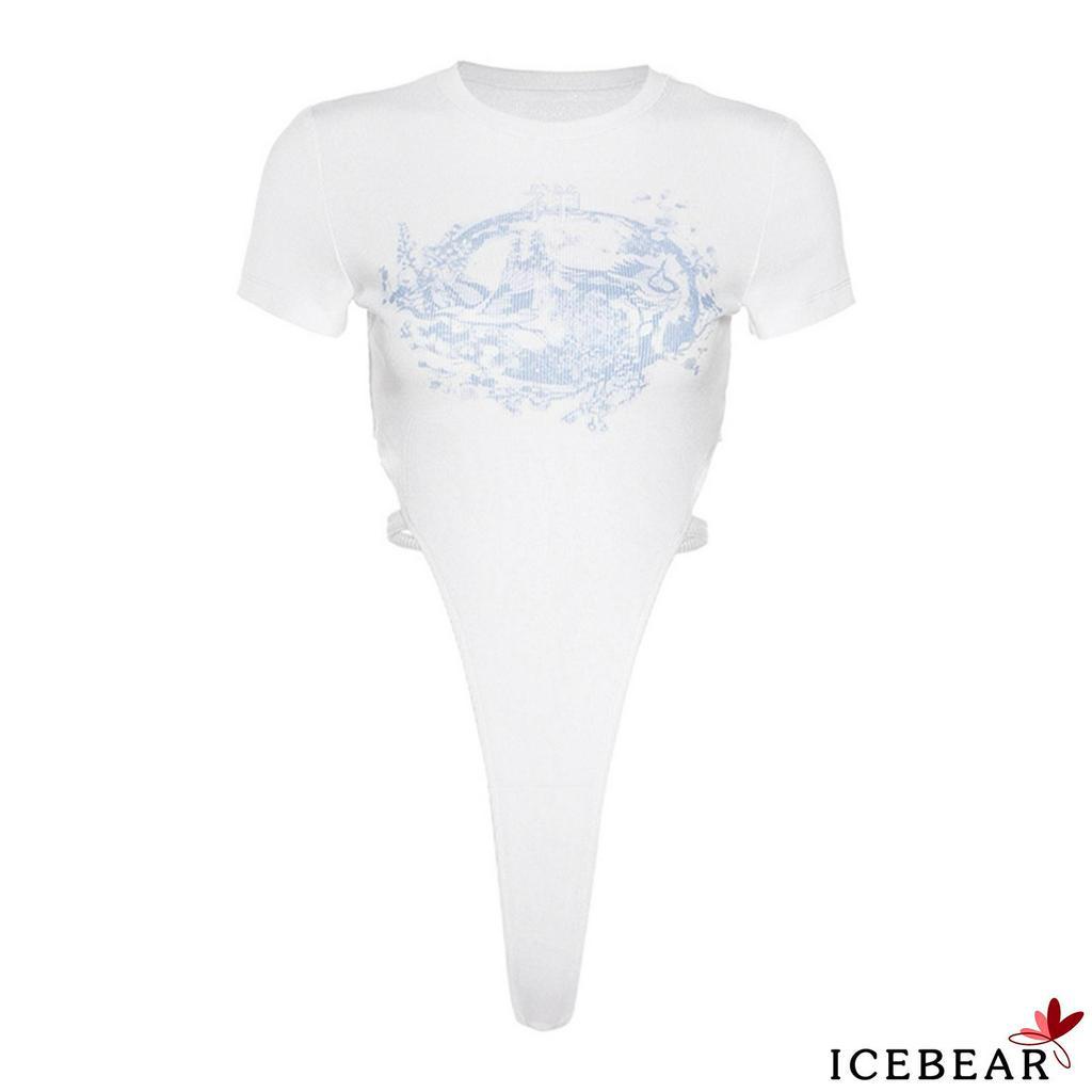 Jumpsuit Tay Ngắn Cổ Tròn Hoạ Tiết In Cho Nữ