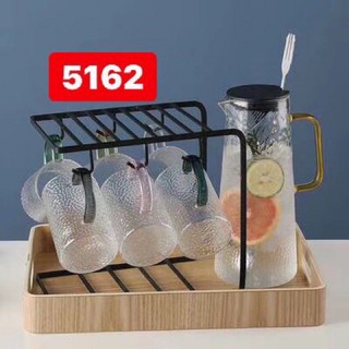 Bộ bình cốc thủy tinh có tay cầm nhiều màu FG5162(không có giá và khay)