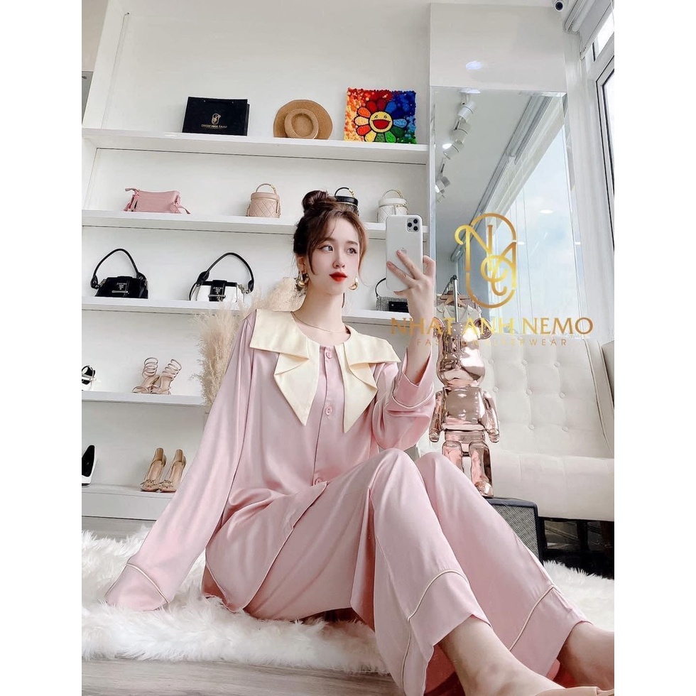 Bộ đồ ngủ Pijama cao cấp, đồ mặc nhà đẹp, chất liệu latin lụa mềm mịn