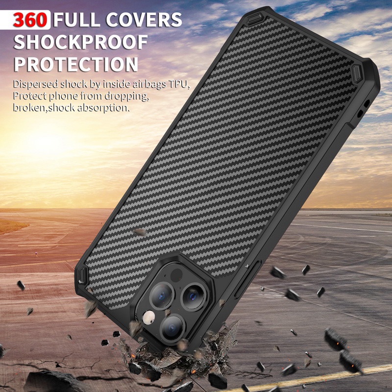 Ốp Điện Thoại Cứng Trong Suốt Chống Sốc Họa Tiết Sợi Carbon Cho iPhone 13 12 11 Pro Max X XS XR 8 7 Plus + SE 2020