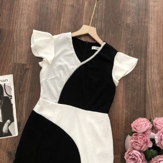 Đầm Cati midi phối đen trắng