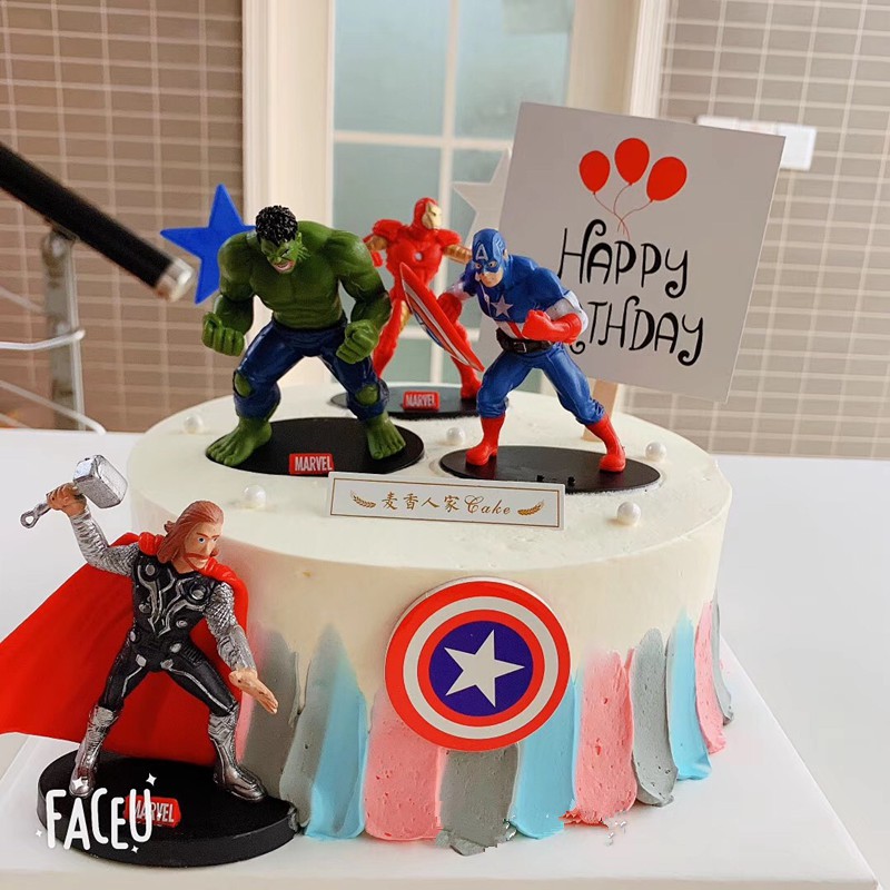 Set Siêu Anh Hùng Marvel nhựa nhẹ trang trí bánh kem, phụ kiện bánh sinh nhật, đồ trang trí bánh kem sinh nhật