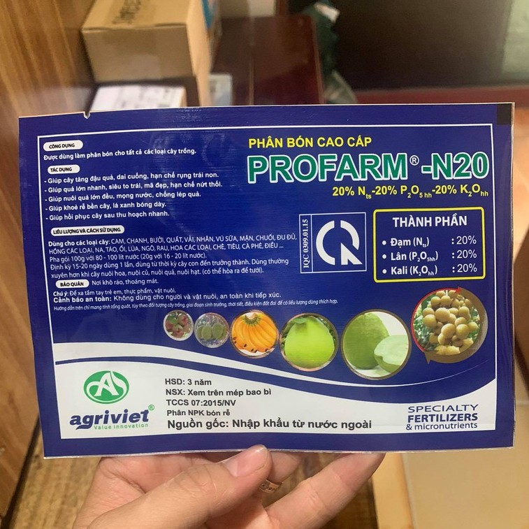 Phân Bón Lá  PROFARM NPK 20-20-20 (Gói 100g) - Siêu To Quả, Mã Đẹp, Đậu Quả, Trái Lớn Nhanh