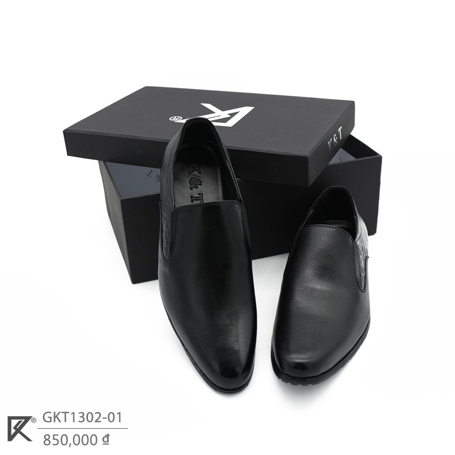 Giày Tây Nam Thủ Công Da Bò Thật K&T Black - GKT1302-01