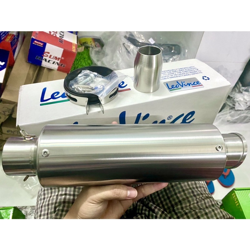 Lon Pô Leovince Bạc + Carbon hàng AT racing chuẩn loại 1