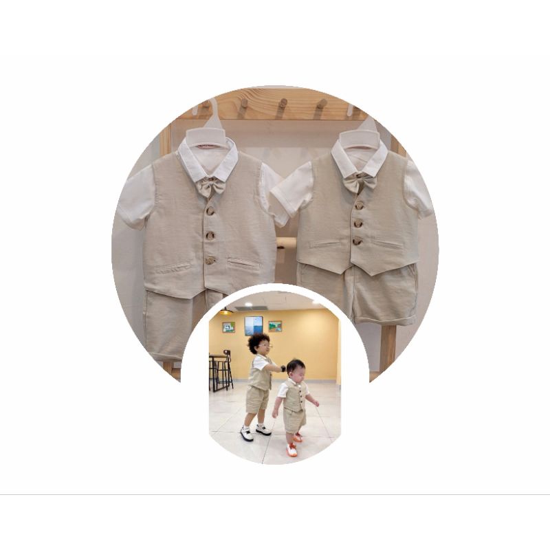 Bộ yếm vest gile đầy tháng thôi nôi bé trai 1-5 tuổi (size cặp cho bé nhỏ và lớn)