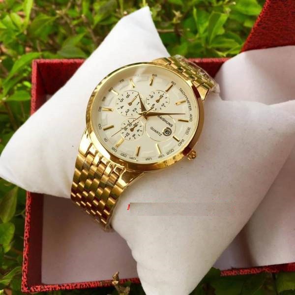 Đồng hồ nam dây thép Baishuns mặt Trắng dây kim loại xích vàng cao cấp | BigBuy360 - bigbuy360.vn